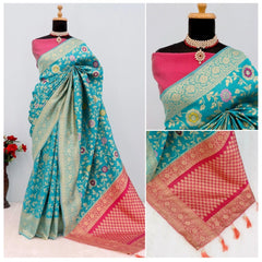 Generic Women's Banarasi Printed Saree With Unstitched Blouse 5.5Mtr (Rama)
