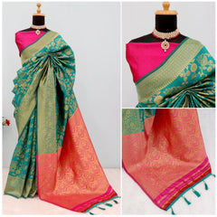 Generic Women's Banarasi Printed Saree With Unstitched Blouse 5.5Mtr (Rama)