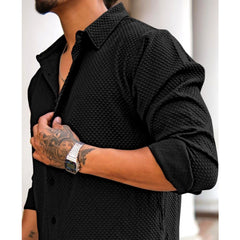 Generic Men's Casual Popcorn Self-design Full Sleeve Collar Shirt (Black)