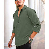 Generic Men's Casual Popcorn Self-design Full Sleeve Collar Shirt (Green)