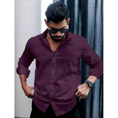 Generic Men's Casual PollyCotton Self-design Full Sleeve Collar Shirt (Wine)