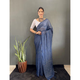 Generic Women's Chiffon Woven Bollywood Saree With Unstitched Blouse (5.5Mtr, Navy)