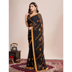 Generic Women's Georgette Printed Saree With Unstitched Blouse (5.5Mtr, Orange)