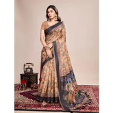 Generic Women's Georgette Embroidered Saree With Unstitched Blouse (5.5Mtr, Brown)