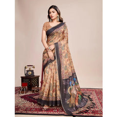 Generic Women's Georgette Embroidered Saree With Unstitched Blouse (5.5Mtr, Brown)