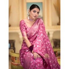 Generic Women's Silk Woven Kanjivaram Saree With Unstitched Blouse (5.5Mtr, Pink)