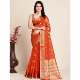 Generic Women's Silk Blend Printed Banarasi Saree With Unstitched Blouse (5.5Mtr, Red)