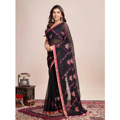 Generic Women's Georgette Printed Saree With Unstitched Blouse (5.5Mtr, Pink)