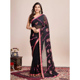 Generic Women's Georgette Printed Saree With Unstitched Blouse (5.5Mtr, Pink)