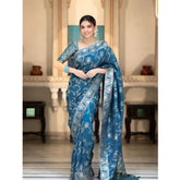 Generic Women's Art Silk Embellished Kanjivaram Saree With Unstitched Blouse (5.5Mtr, Rama)
