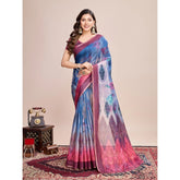 Generic Women's Georgette Embroidered Saree With Unstitched Blouse (5.5Mtr, Blue)