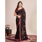 Generic Women's Georgette Printed Saree With Unstitched Blouse (5.5Mtr, Red)