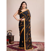 Generic Women's Georgette Printed Saree With Unstitched Blouse (5.5Mtr, Orange)
