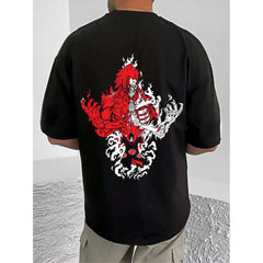 Generic Men's Casual Cotton Blend Printed Round Neck Half Sleeve T-Shirt (Black)