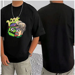 Generic Men's Casual Cotton Blend Printed Round Neck Half Sleeve T-Shirt (Black)