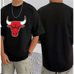 Generic Men's Casual Cotton Blend Printed Round Neck Half Sleeve T-Shirt (Black)