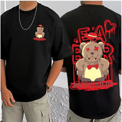 Generic Men's Casual Cotton Blend Printed Round Neck Half Sleeve T-Shirt (Black)