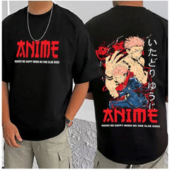 Generic Men's Casual Cotton Blend Printed Round Neck Half Sleeve T-Shirt (Black)