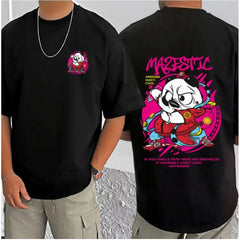 Generic Men's Casual Cotton Blend Printed Round Neck Half Sleeve T-Shirt (Black)