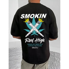 Generic Men's Casual Cotton Blend Printed Round Neck Half Sleeve T-Shirt (Black)