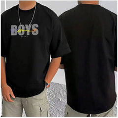 Generic Men's Casual Cotton Blend Printed Round Neck Half Sleeve T-Shirt (Black)