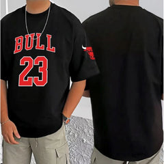 Generic Men's Casual Cotton Blend Printed Round Neck Half Sleeve T-Shirt (Black)