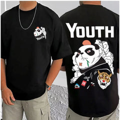 Generic Men's Casual Cotton Blend Printed Round Neck Half Sleeve T-Shirt (Black)