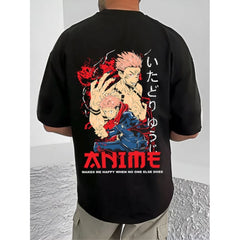 Generic Men's Casual Cotton Blend Printed Round Neck Half Sleeve T-Shirt (Black)