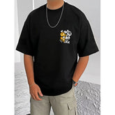 Generic Men's Casual Cotton Blend Printed Round Neck Half Sleeve T-Shirt (Black)