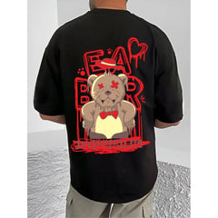 Generic Men's Casual Cotton Blend Printed Round Neck Half Sleeve T-Shirt (Black)