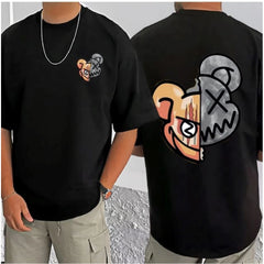 Generic Men's Casual Cotton Blend Printed Round Neck Half Sleeve T-Shirt (Black)