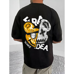 Generic Men's Casual Cotton Blend Printed Round Neck Half Sleeve T-Shirt (Black)