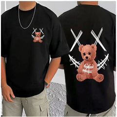 Generic Men's Casual Cotton Blend Printed Round Neck Half Sleeve T-Shirt (Black)