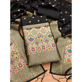Generic Women's Banarasi Silk Printed Unstitched Salwar Suit Material With Dupatta (Black, 3Mtrs)