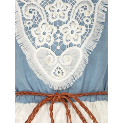 Generic Girl's Denim Embroidery Short Sleeve Round Neck Dress (White)