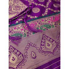 Generic Women's Banarasi Silk Printed Unstitched Salwar Suit Material With Dupatta (Purple, 3Mtrs)