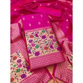 Generic Women's Banarasi Silk Printed Unstitched Salwar Suit Material With Dupatta (Pink, 3Mtrs)