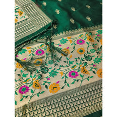 Generic Women's Banarasi Silk Printed Unstitched Salwar Suit Material With Dupatta (Bottle Green, 3Mtrs)