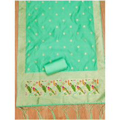 Generic Women's Banarasi Silk Printed Unstitched Salwar Suit Material With Dupatta (Sea Green, 3Mtrs)