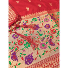 Generic Women's Banarasi Silk Printed Unstitched Salwar Suit Material With Dupatta (Red, 3Mtrs)