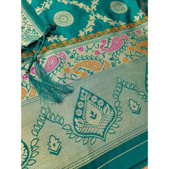 Generic Women's Banarasi Silk Printed Unstitched Salwar Suit Material With Dupatta (Rama, 3Mtrs)