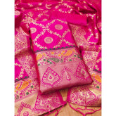 Generic Women's Banarasi Silk Printed Unstitched Salwar Suit Material With Dupatta (Pink, 3Mtrs)