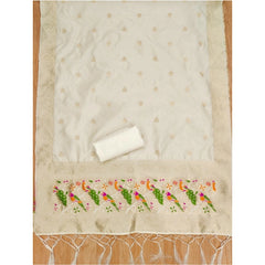 Generic Women's Banarasi Silk Printed Unstitched Salwar Suit Material With Dupatta (White, 3Mtrs)