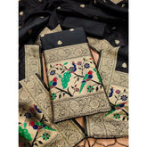 Generic Women's Banarasi Silk Printed Unstitched Salwar Suit Material With Dupatta (Black, 3Mtrs)