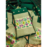 Generic Women's Banarasi Silk Printed Unstitched Salwar Suit Material With Dupatta (Bottle Green, 3Mtrs)