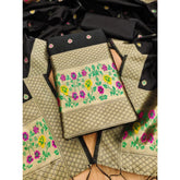 Generic Women's Banarasi Silk Printed Unstitched Salwar Suit Material With Dupatta (Black, 3Mtrs)