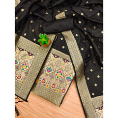 Generic Women's Banarasi Silk Printed Unstitched Salwar Suit Material With Dupatta (Black, 3Mtrs)