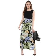 Generic Women's Rayon Floral Round Neck Sleeveless Dress (Multicolor)