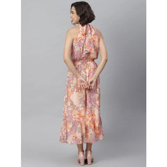 Generic Women's Polyester Maxi Halter Neck Sleeveless Dress (Peach)