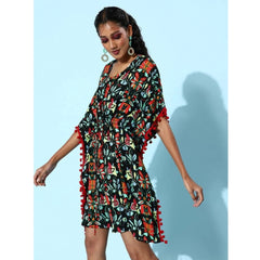 Generic Women's Polyester Moss Printed Round Neck Kaftan Sleeve Dress (Multicolor)
